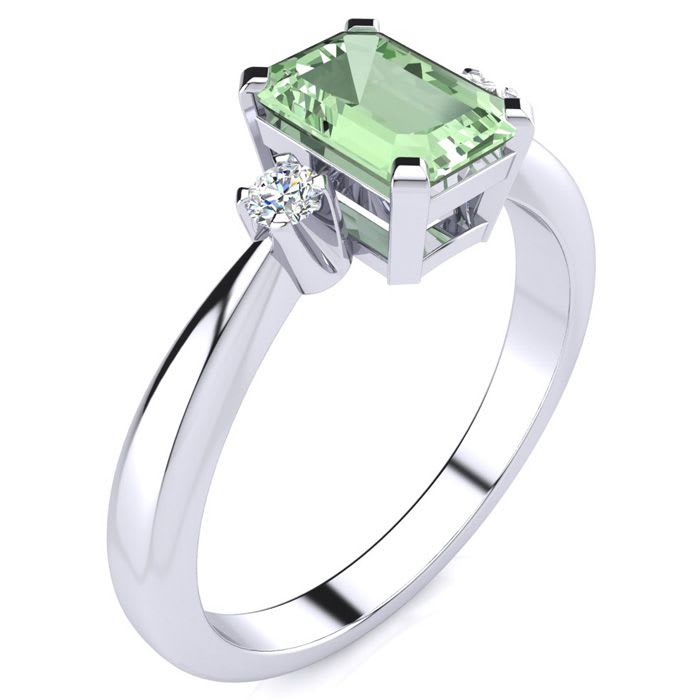1ct Green Amethyst and Diamond Ring Crafted In Solid 14K White Gold