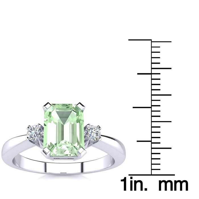 1ct Green Amethyst and Diamond Ring Crafted In Solid 14K White Gold