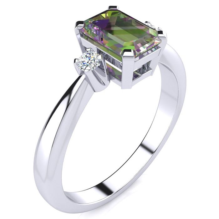 3 Carat Octagon Shape Mystic Topaz Ring With Diamonds In 14 Karat White Gold