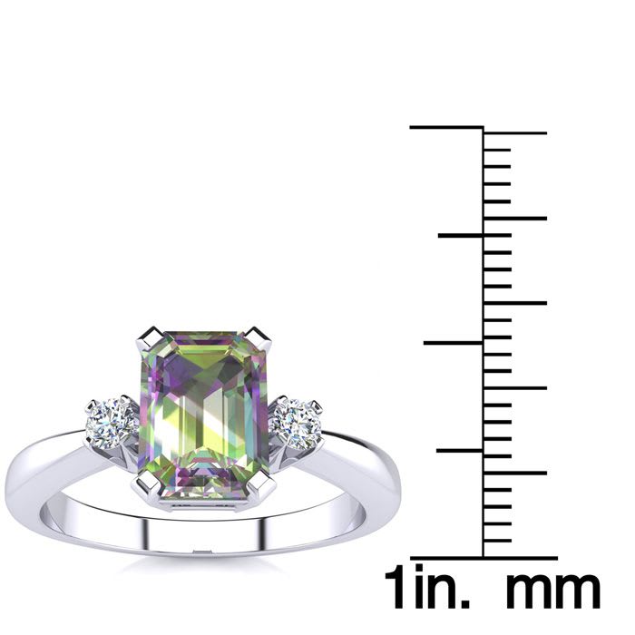 3 Carat Octagon Shape Mystic Topaz Ring With Diamonds In 14 Karat White Gold