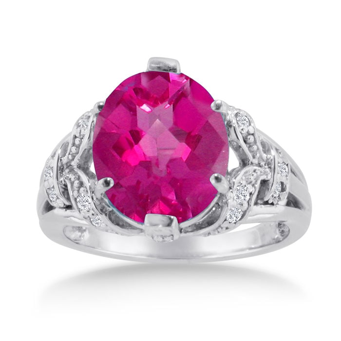Pink Gemstones 6 Carat Oval Shape Pink Sapphire and Diamond Ring In 14K White Gold