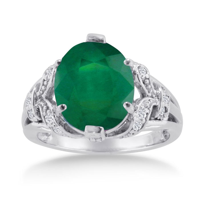 6ct Oval Emerald and Diamond Ring Crafted In Solid 14K White Gold