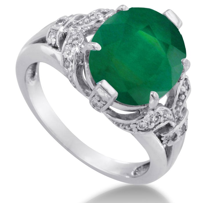 6ct Oval Emerald and Diamond Ring Crafted In Solid 14K White Gold