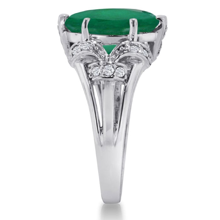 6ct Oval Emerald and Diamond Ring Crafted In Solid 14K White Gold