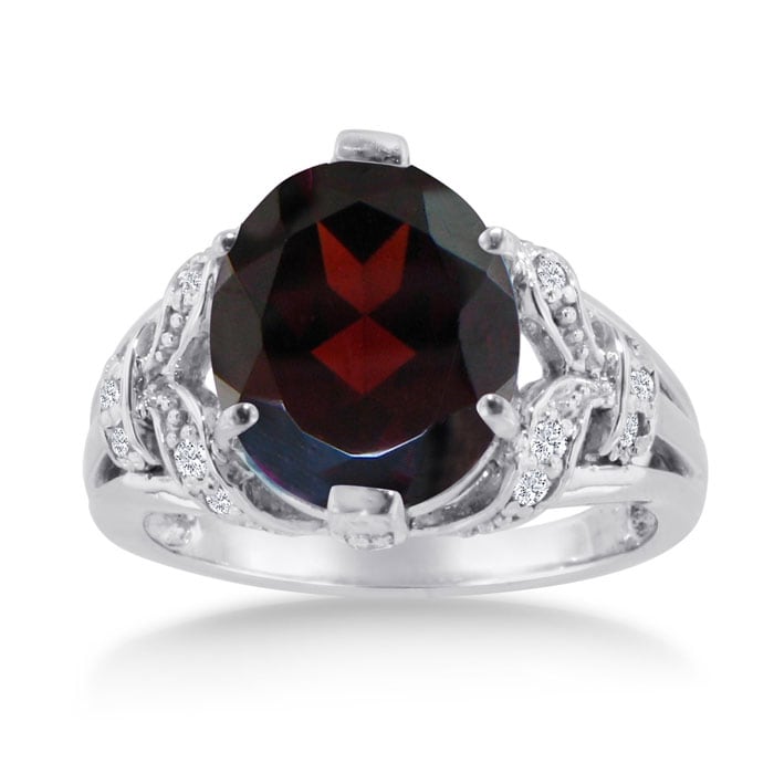 Garnet Ring: Garnet Jewelry: 6ct Oval Garnet and Diamond Ring Crafted In Solid 14K White Gold