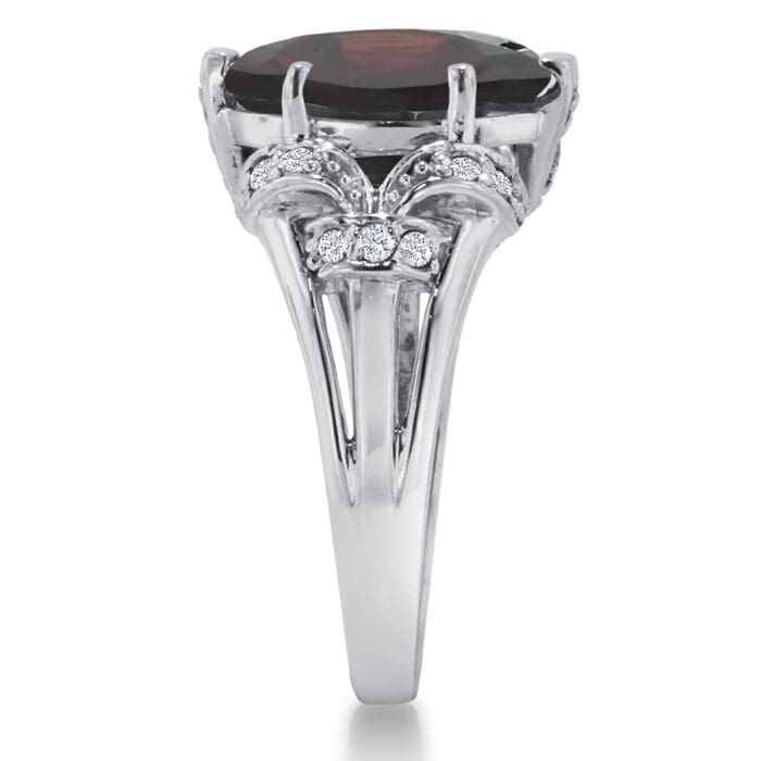 Garnet Ring: Garnet Jewelry: 6ct Oval Garnet and Diamond Ring Crafted In Solid 14K White Gold