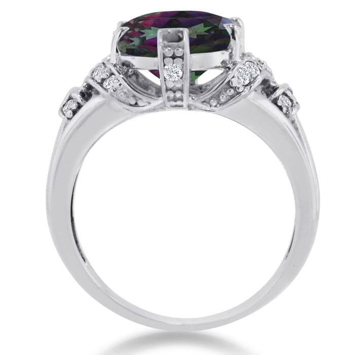 6 Carat Oval Shape Mystic Topaz Ring With Diamonds In 14 Karat White Gold