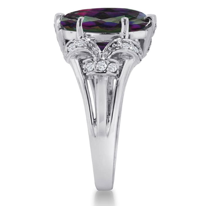 6 Carat Oval Shape Mystic Topaz Ring With Diamonds In 14 Karat White Gold