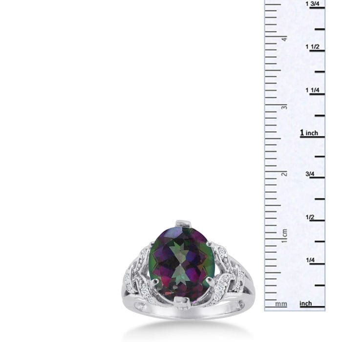 6 Carat Oval Shape Mystic Topaz Ring With Diamonds In 14 Karat White Gold