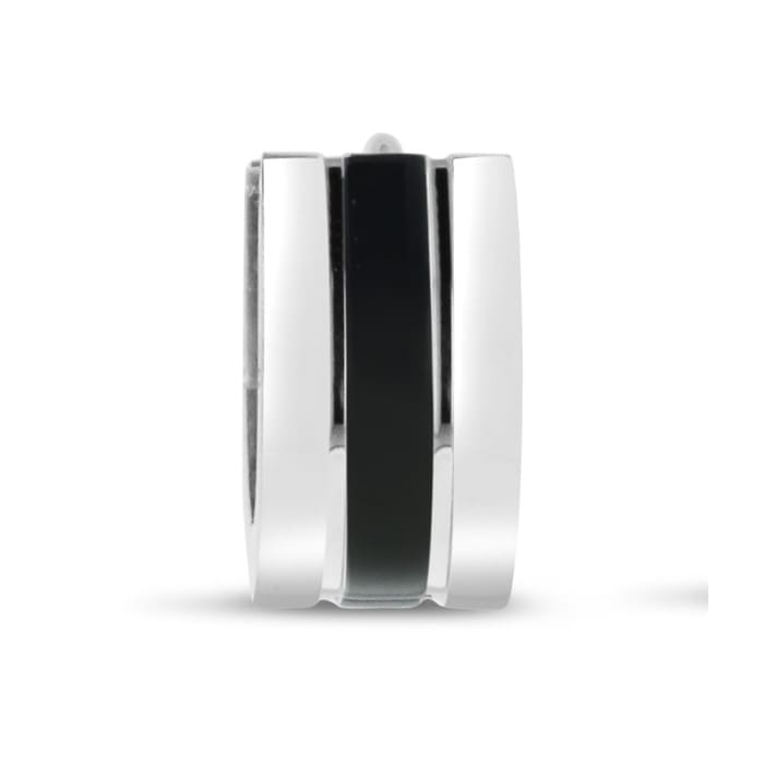 Men's 7 MM Polished Two Tone Black Stainless Steel Single Hoop Huggie Earring 
