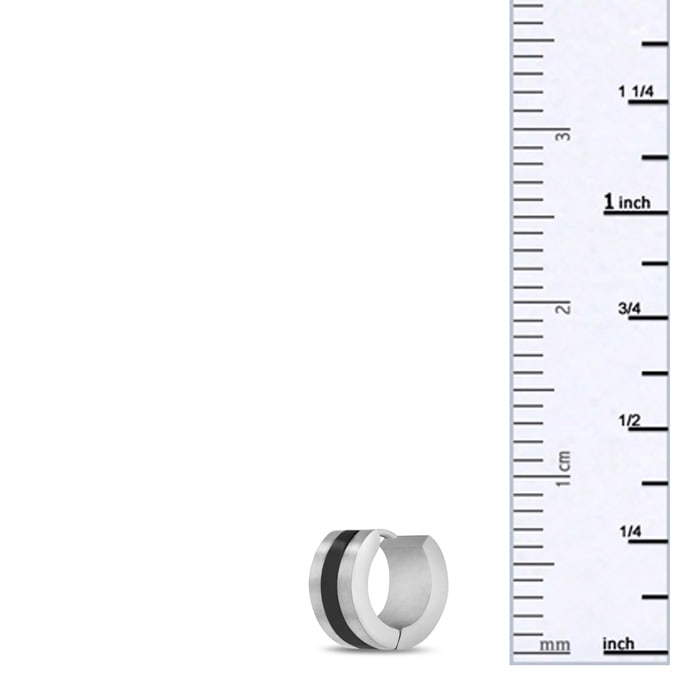 Men's 7 MM Polished Two Tone Black Stainless Steel Single Hoop Huggie Earring 

