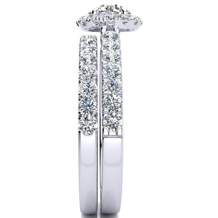 1/2 Carat Pave Halo Diamond Bridal Set in 14k White Gold