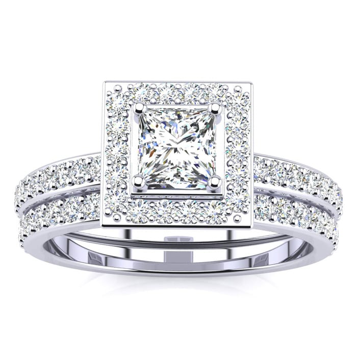 Princess cut halo bridal set deals