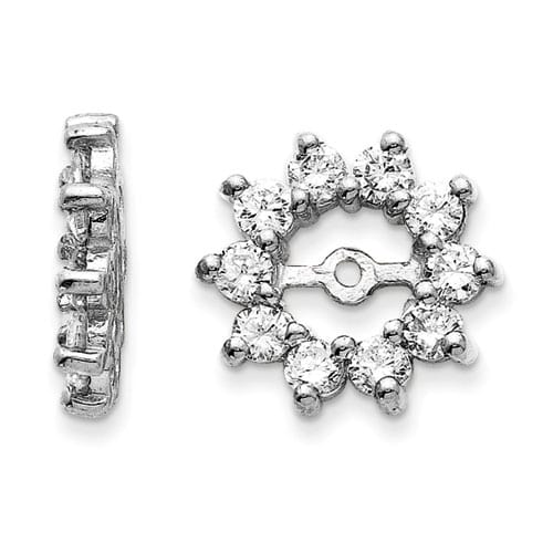 14K White Gold Large Halo Sun Diamond Earring Jackets, Fits 3/4-1ct Stud Earrings
