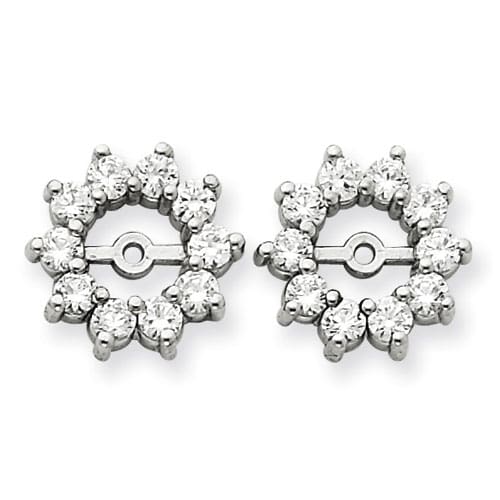 14K White Gold Large Halo Sun Diamond Earring Jackets, Fits 1 1/3-1 1/2ct Stud Earrings

