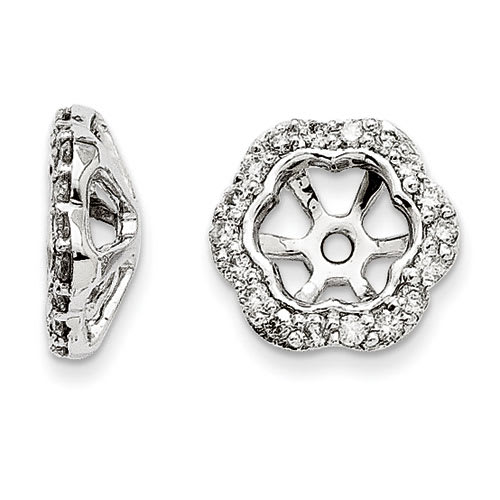 14K White Gold Floral Inspired Diamond Earring Jackets, Fits 3/4-1ct Stud Earrings

