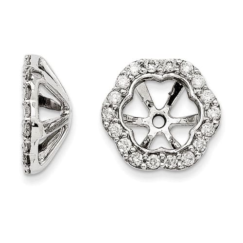 14K White Gold Floral Inspired Diamond Earring Jackets, Fits 1 3/4-2ct Stud Earrings

