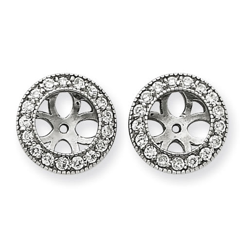 14K White Gold Ornate Diamond Earring Jackets, Fits 1 3/4-2ct Stud Earrings
