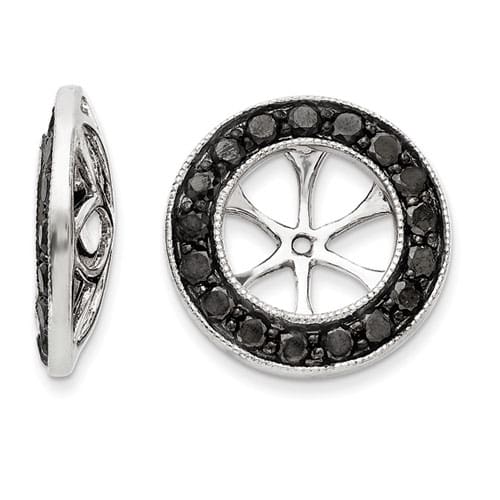 14K White Gold Large Black Diamond Earring Jackets, Fits 3 3/4-4ct Stud Earrings
