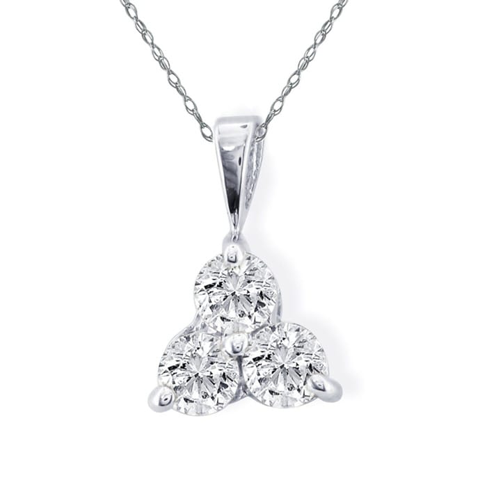 1/2ct Three Diamond Triangle Style Diamond Pendant In 14k White Gold