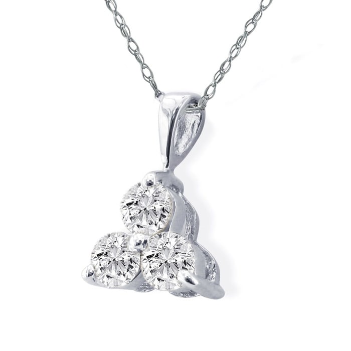 1/2ct Three Diamond Triangle Style Diamond Pendant In 14k White Gold