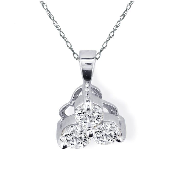1/2ct Three Diamond Triangle Style Diamond Pendant In 14k White Gold