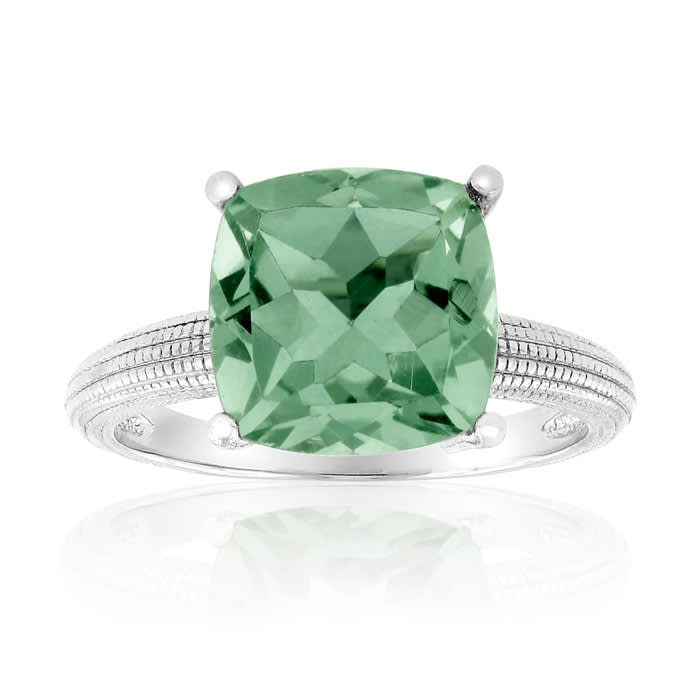 5ct Cushion Cut Green Amethyst Ring
