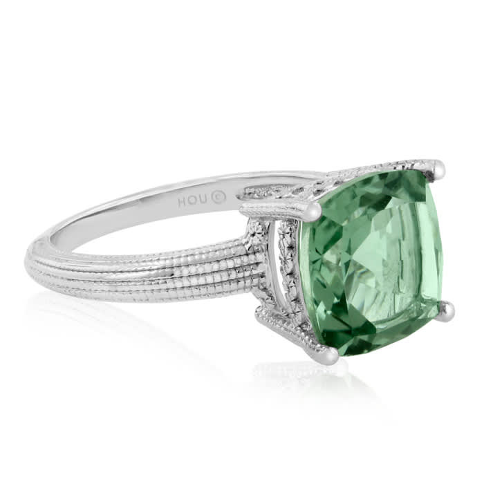 5ct Cushion Cut Green Amethyst Ring
