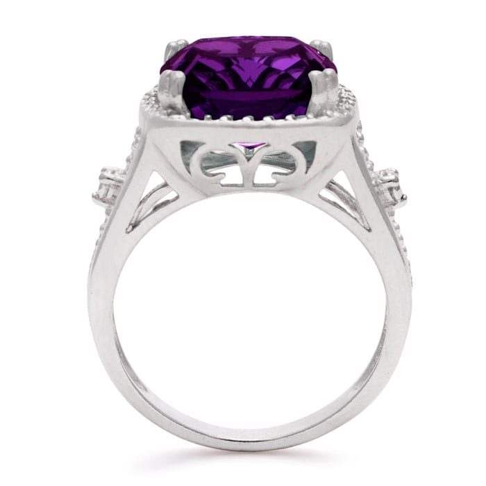 5ct Cushion Cut Halo Style Amethyst Ring Crafted In Solid Sterling Silver