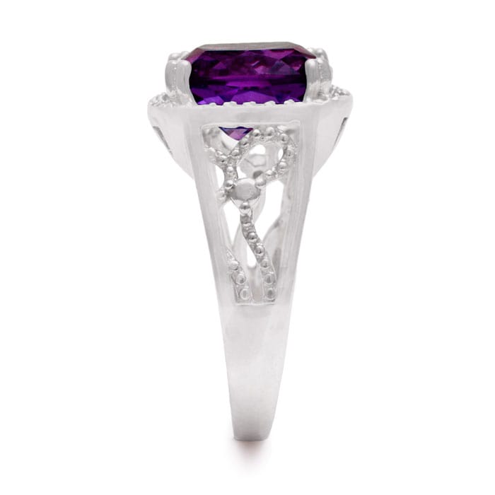 5ct Cushion Cut Halo Style Amethyst Ring Crafted In Solid Sterling Silver