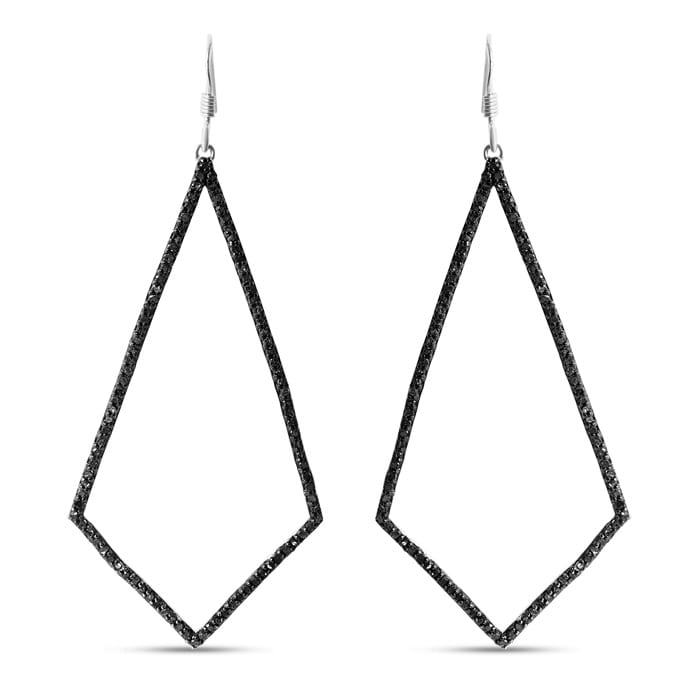 1ct Black Diamond Geometric Dangle Earrings Crafted In Solid Sterling Silver