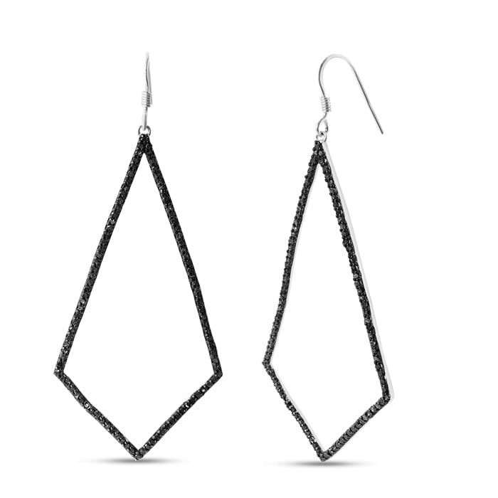 1ct Black Diamond Geometric Dangle Earrings Crafted In Solid Sterling Silver