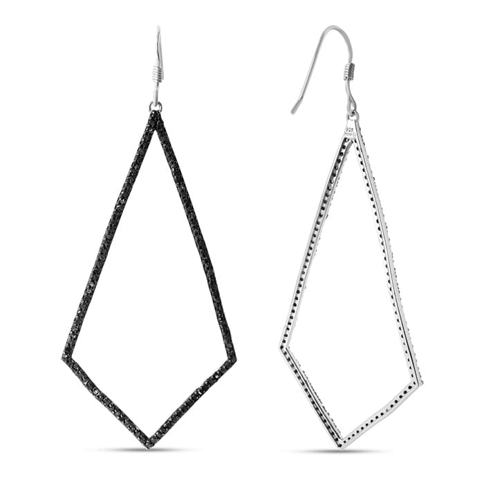 1ct Black Diamond Geometric Dangle Earrings Crafted In Solid Sterling Silver