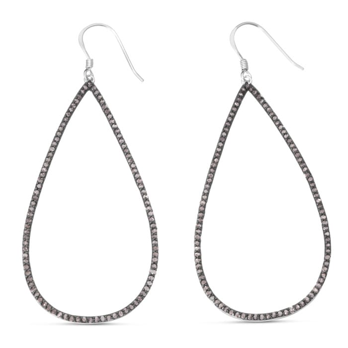 1ct Black Diamond Teardrop Dangle Earrings Crafted In Solid Sterling Silver