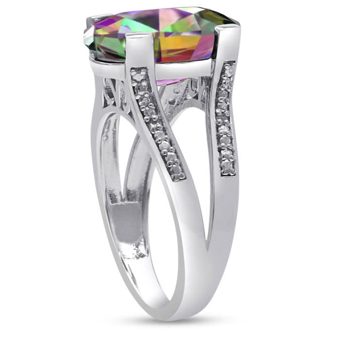 5-1/2 Carat Oval Shape Mystic Topaz Ring With Diamonds - Incredibly Beautiful!