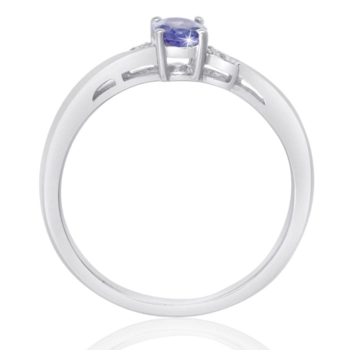 3/8ct Oval Shape Tanzanite and Diamond Ring Crafted In Solid Sterling Silver