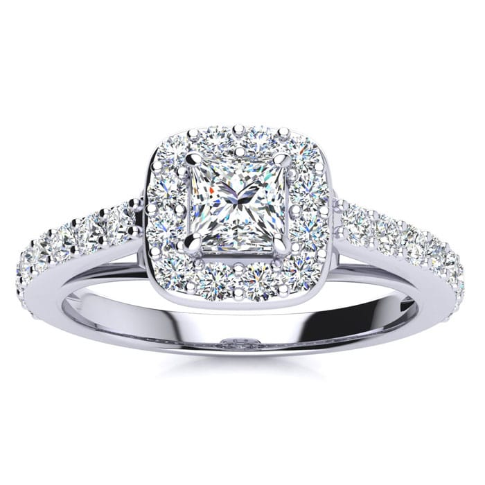 2 Carat Princess Cut Halo Diamond Engagement Ring in 14k White Gold
