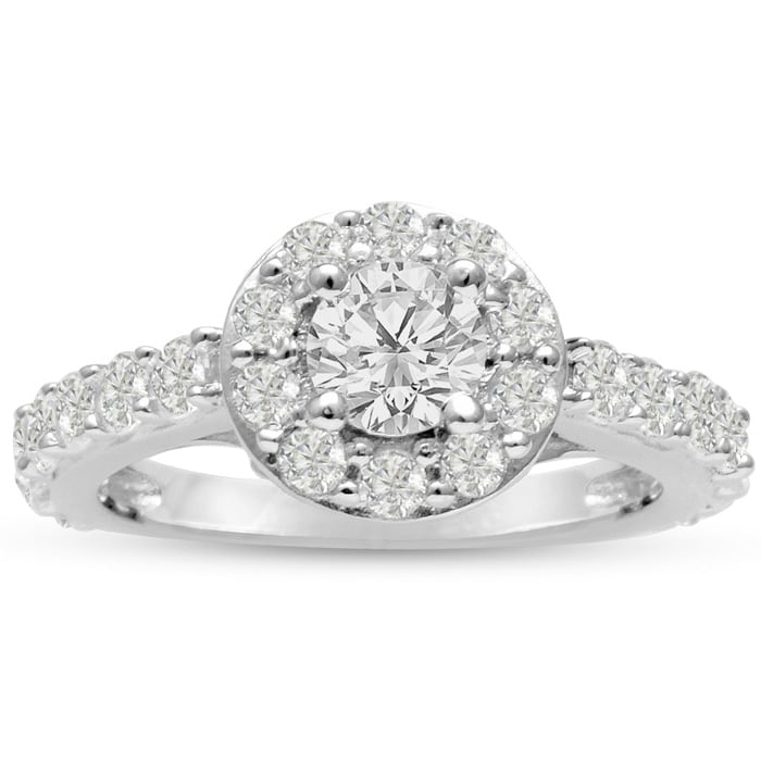 1 1/2ct Diamond Halo Engagement Ring in 14k White Gold
