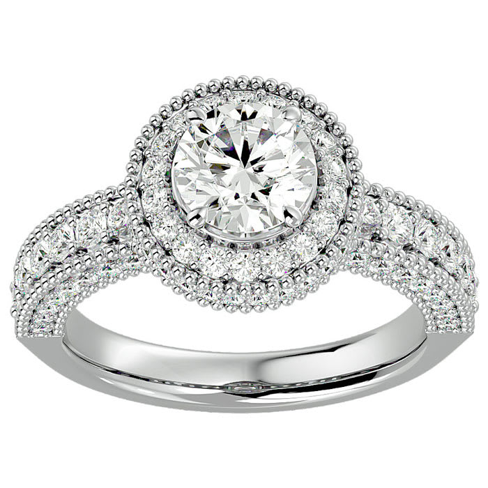 2 1/2 Carat Halo Diamond Engagement Ring In 14 Karat White Gold