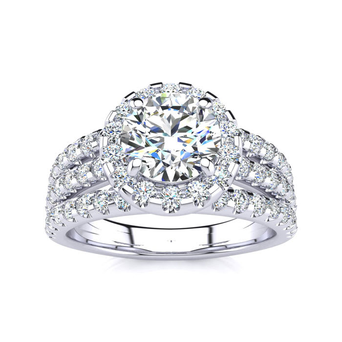 2 Carat Round Halo Diamond Engagement Ring in 14 Karat White Gold
