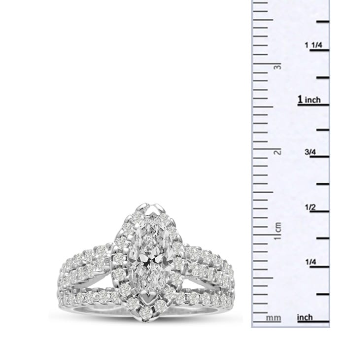 1 2/3 Carat Marquise Halo Diamond Engagement Ring in 14 Karat White Gold