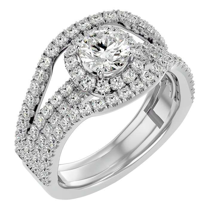 2 Carat Halo Diamond Engagement Ring in 14 Karat White Gold.  Fabulous Massive Ring!