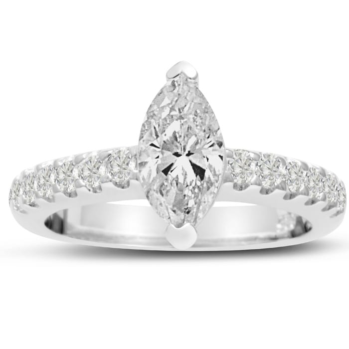 1 1/3 Carat Marquise Cut Diamond Engagement Ring in 14 Karat White Gold