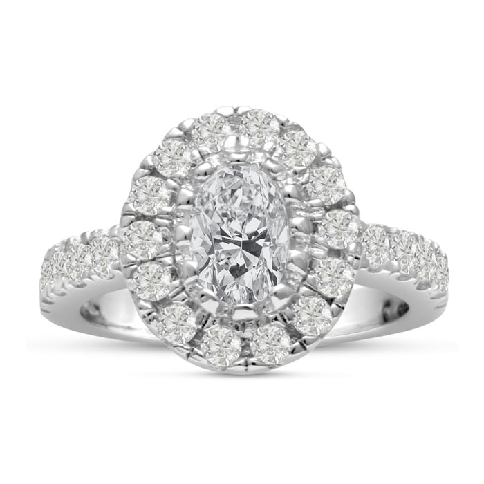 1 3/5 Carat Oval Halo Diamond Engagement Ring in 14 Karat White Gold