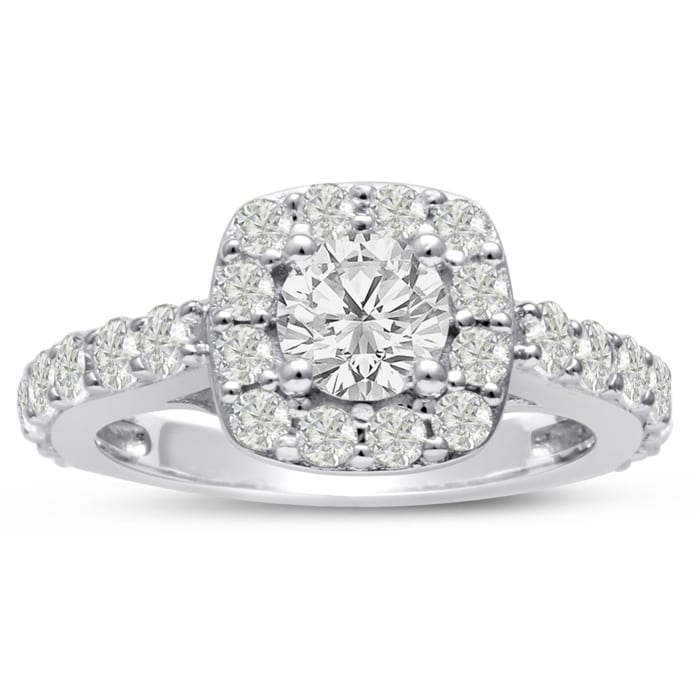 1 3/4ct Halo Diamond Engagement Ring Crafted in 14 Karat White Gold