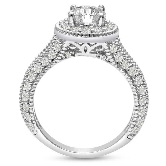 1 3/4 Carat Split Shank Halo Diamond Engagement Ring in 14 Karat White Gold