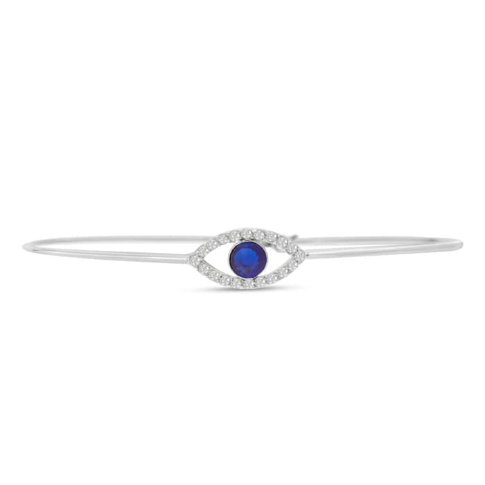 Cubic Zirconia Evil Eye Bangle Bracelet Crafted In Solid Sterling Silver