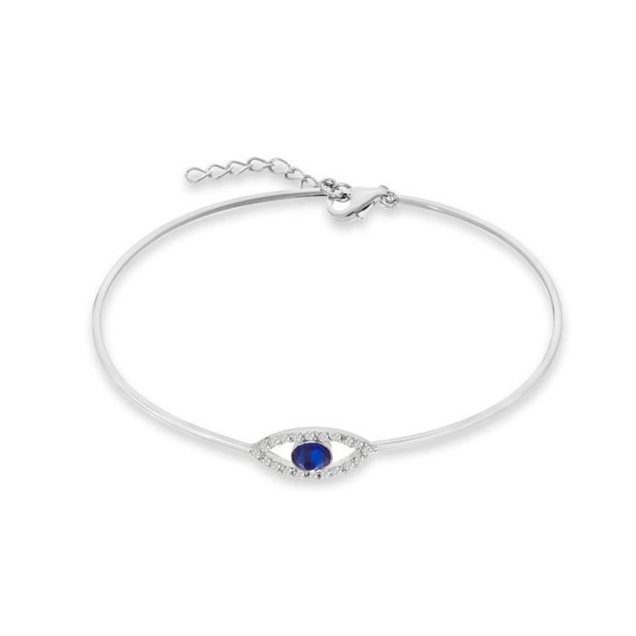 Cubic Zirconia Evil Eye Bangle Bracelet Crafted In Solid Sterling Silver