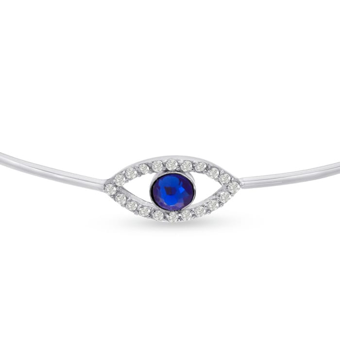 Cubic Zirconia Evil Eye Bangle Bracelet Crafted In Solid Sterling Silver
