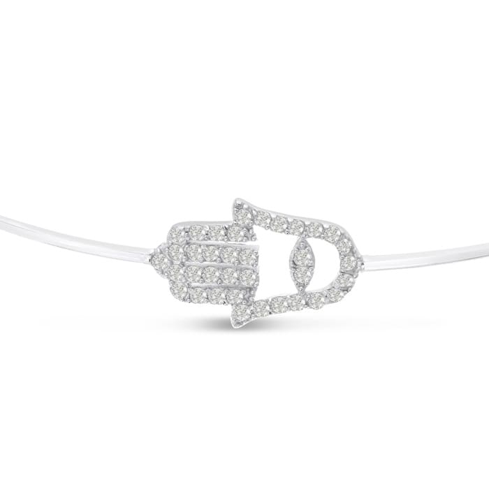 Cubic Zirconia Hamsa Bangle Bracelet Crafted In Solid Sterling Silver